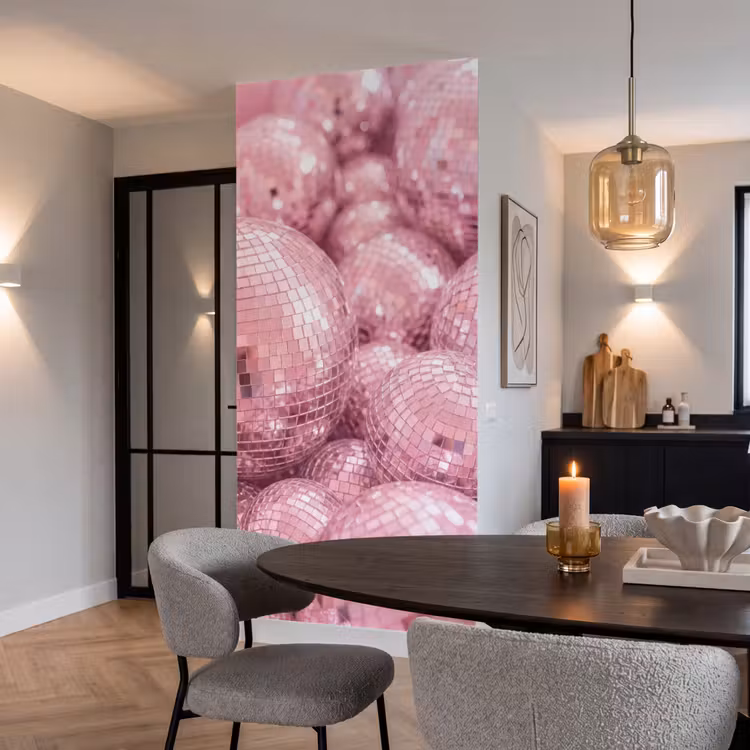 Behang - Roze disco ballen β 5