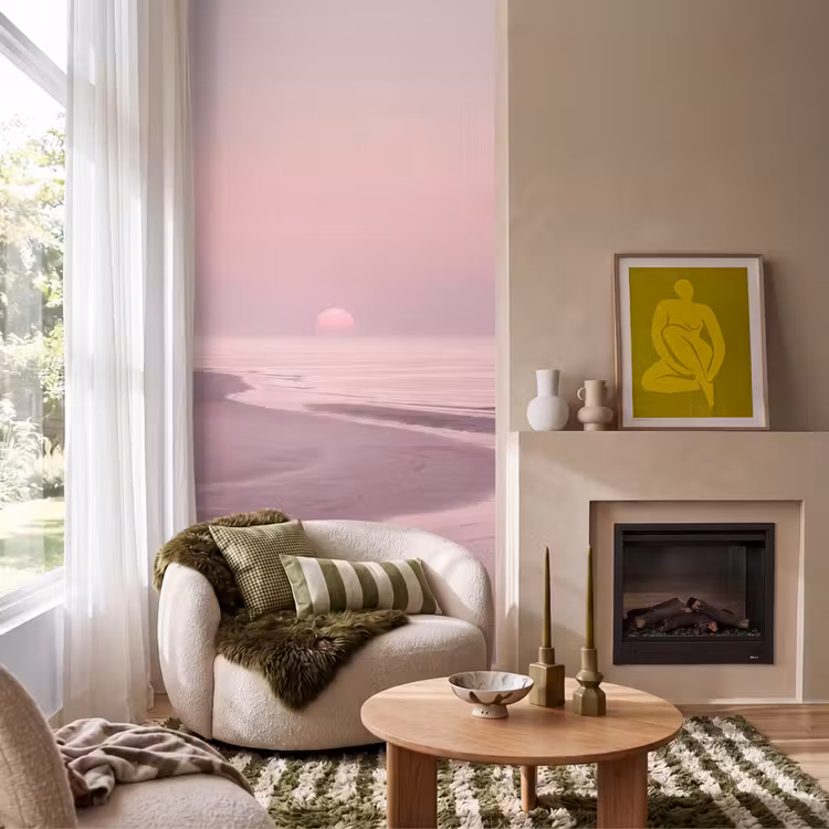 Behang - Roze zonsondergang - Strand — 1
