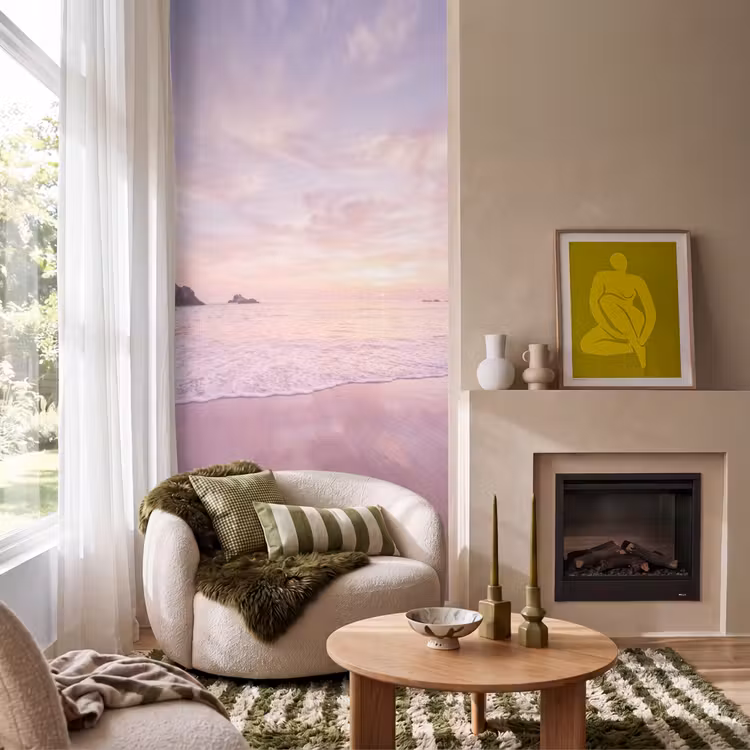 Behang - Strand - Zonsondergang - Roze — 1