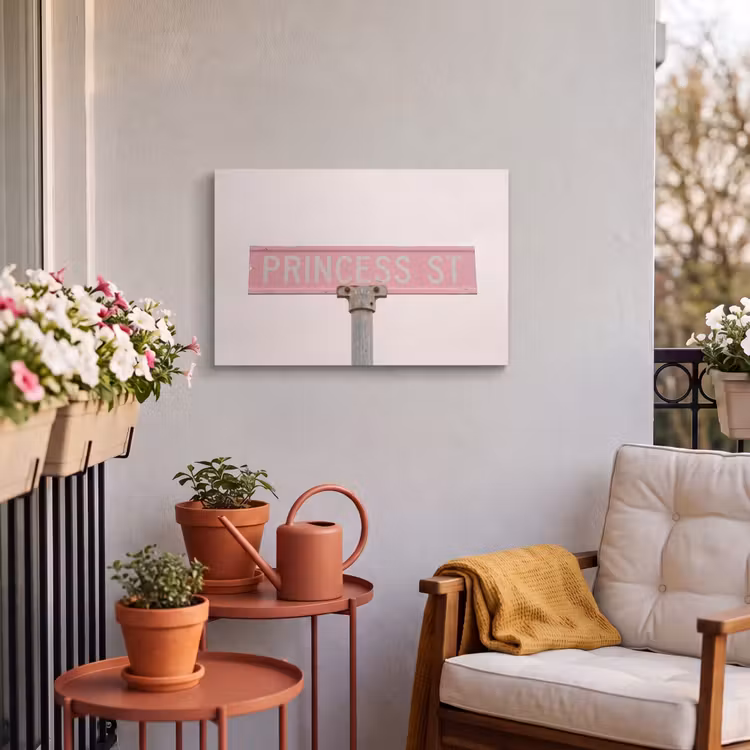 Buiten canvas - Roze straatnaambord - Stad — 3