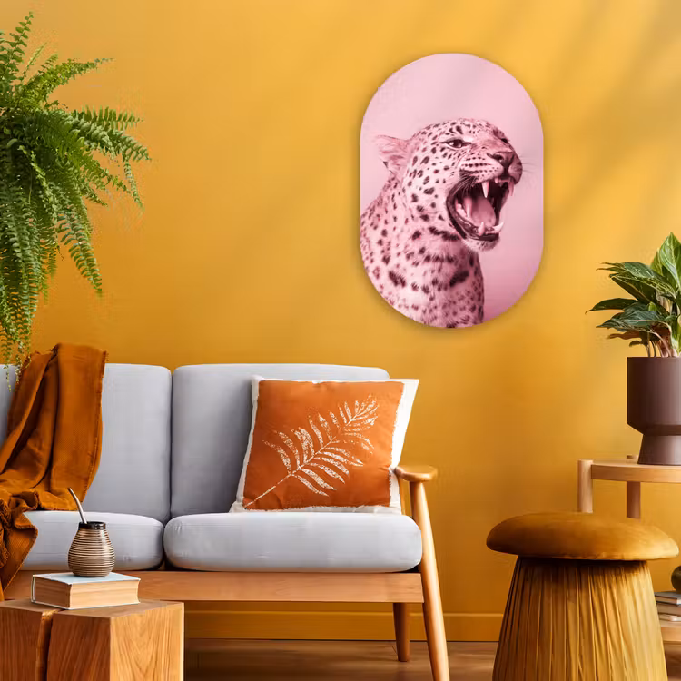 Muurovaal - Kunststof - Roze kat - Modern — 1