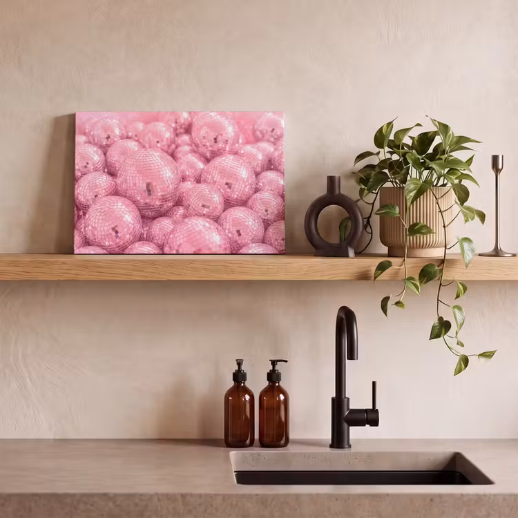 Canvas schilderij - Roze disco ballen — 4