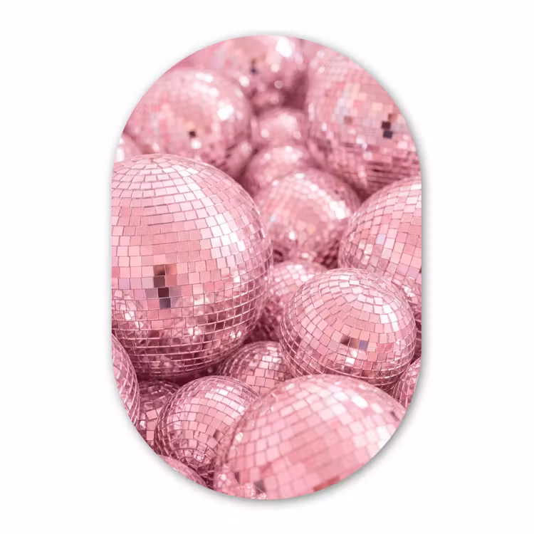 Muurovaal - Glas - Roze disco ballen — 1