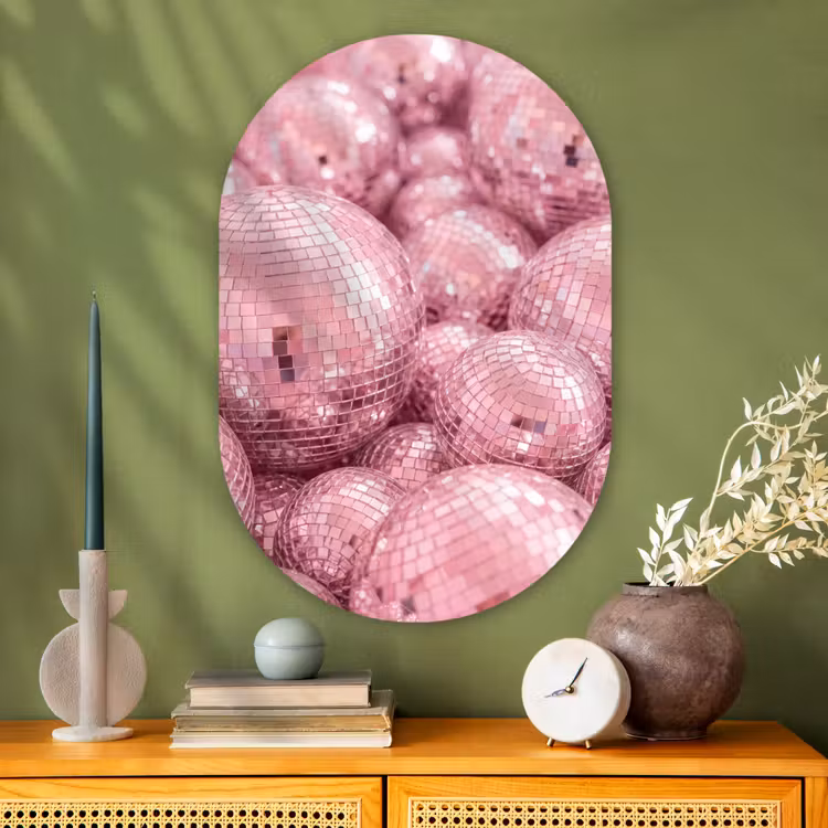 Muurovaal - Glas - Roze disco ballen — 2