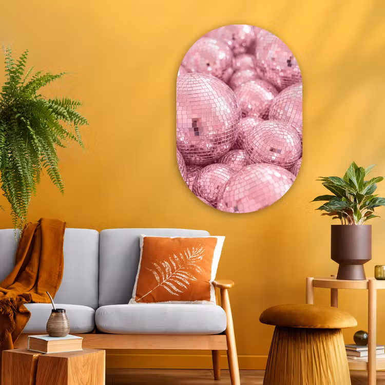 Muurovaal - Glas - Roze disco ballen — 3