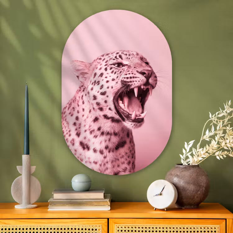 Muurovaal - Glas - Roze kat - Modern — 2