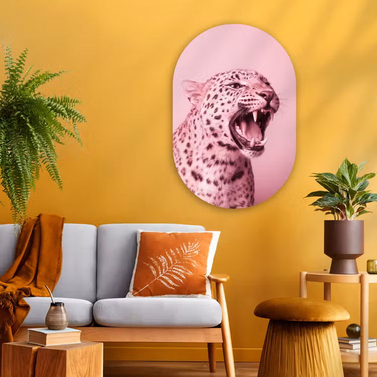 Muurovaal - Glas - Roze kat - Modern — 3