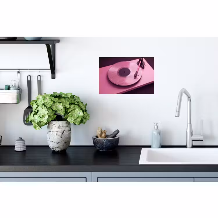 Muursticker - Platenspeler - Roze - Muziek — 2