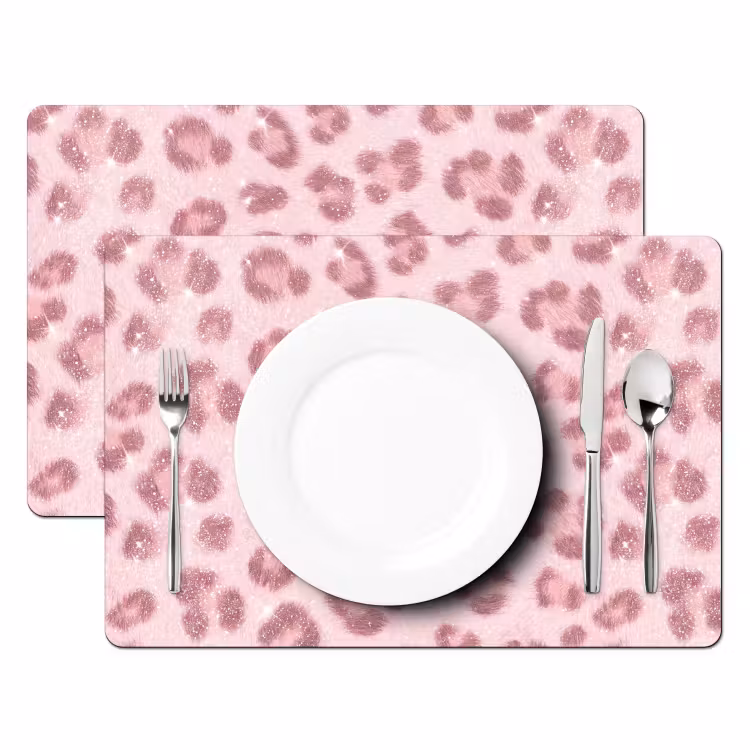 Placemat - 6 stuks - Roze dierenprint - Glitter — 2