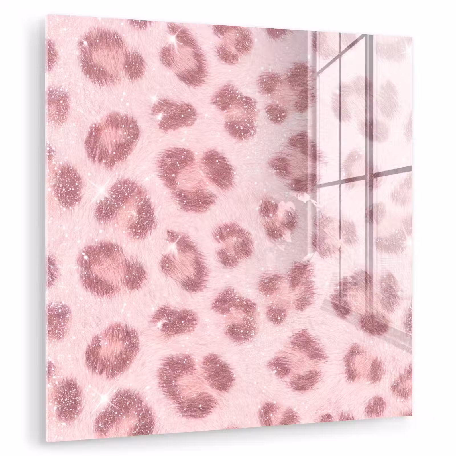 Glas schilderij - Roze dierenprint - Glitter — 1