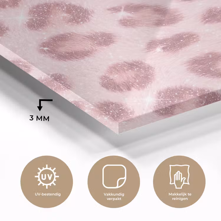 Glas schilderij - Roze dierenprint - Glitter — 3