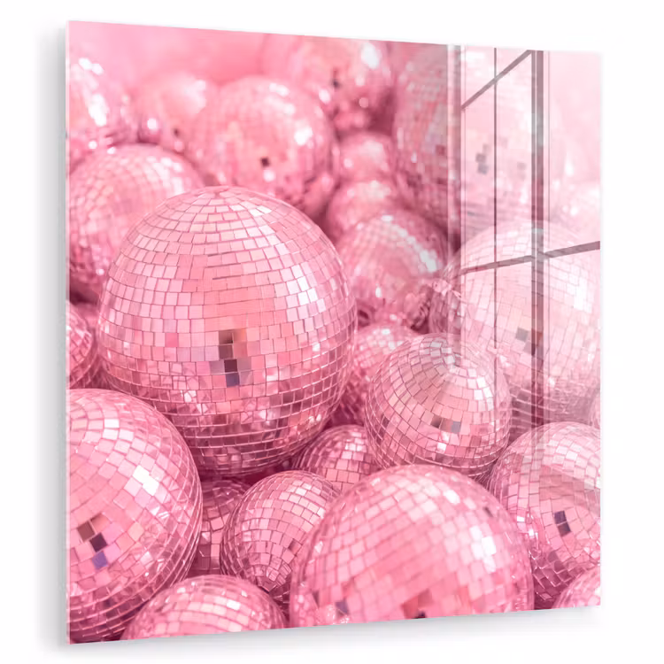 Glas schilderij - Roze disco ballen — 1