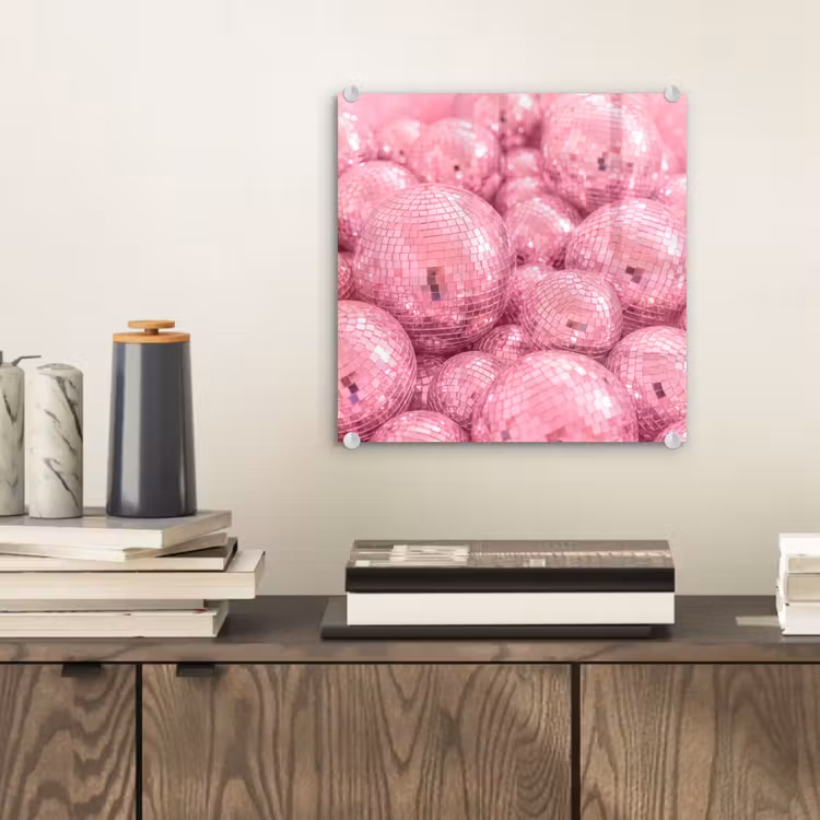 Glas schilderij - Roze disco ballen — 2