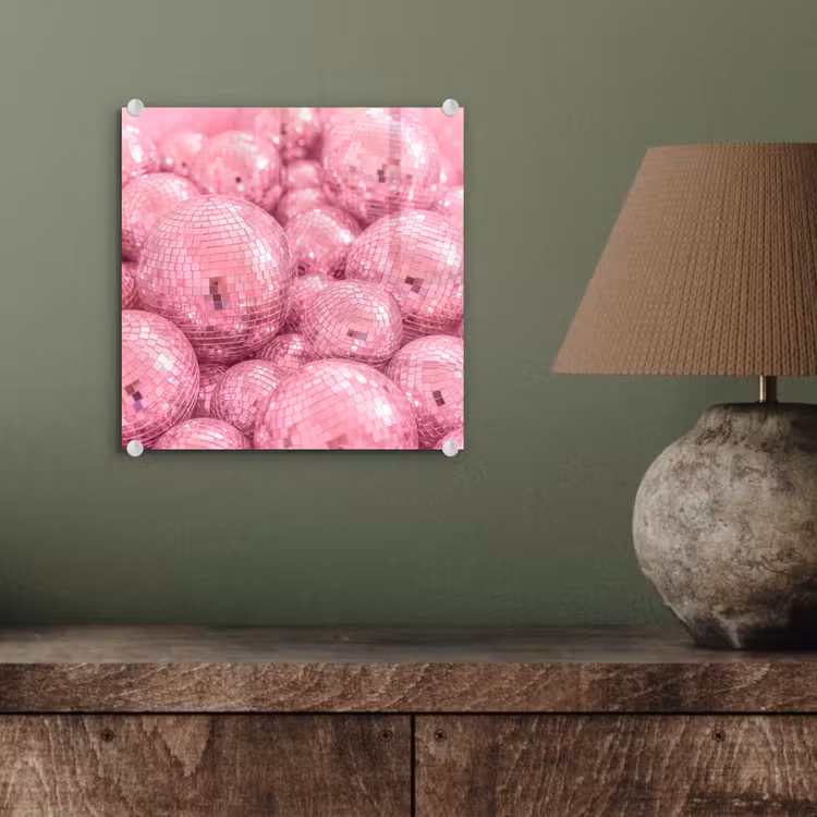 Glas schilderij - Roze disco ballen — 4