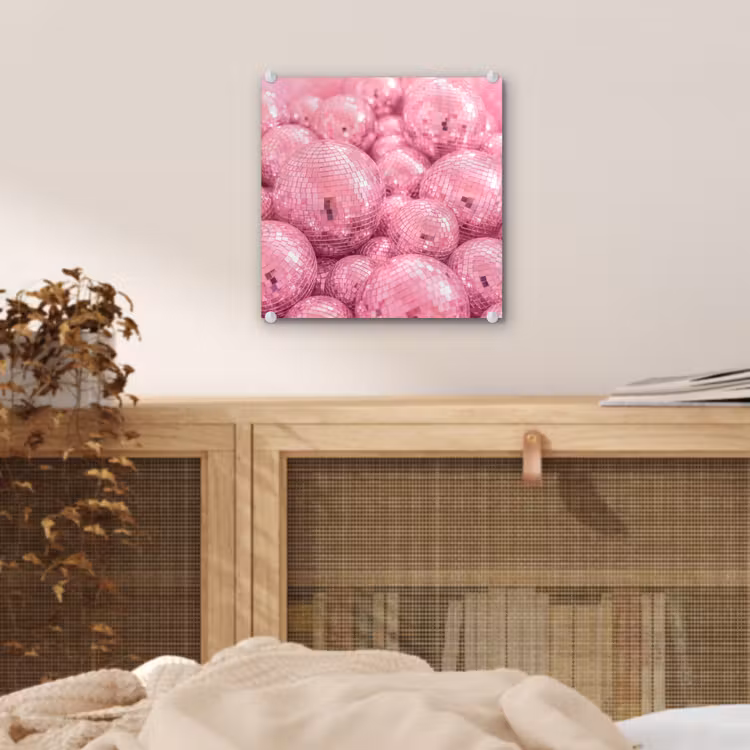 Glas schilderij - Roze disco ballen — 5