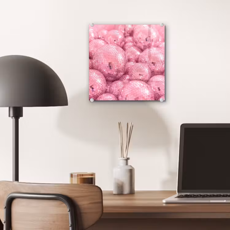 Glas schilderij - Roze disco ballen — 7