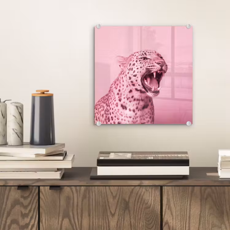 Glas schilderij - Roze kat - Modern — 2