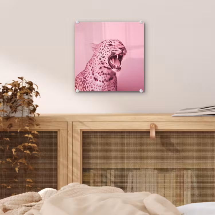 Glas schilderij - Roze kat - Modern — 5