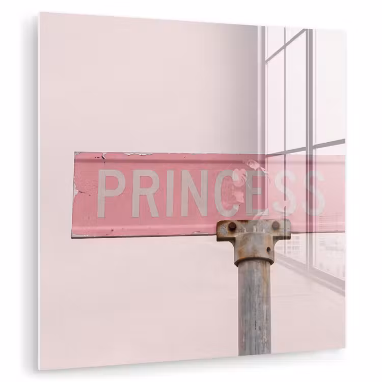 Glas schilderij - Roze straatnaambord - Stad — 1