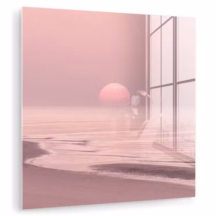 Glas schilderij - Roze zonsondergang - Strand — 1