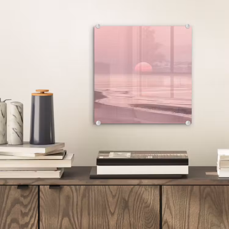 Glas schilderij - Roze zonsondergang - Strand — 2