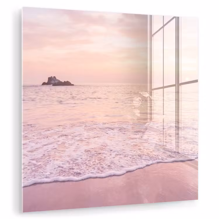Glas schilderij - Strand - Zonsondergang - Roze — 1