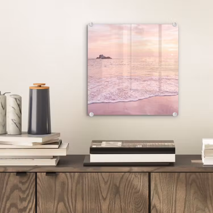 Glas schilderij - Strand - Zonsondergang - Roze — 2