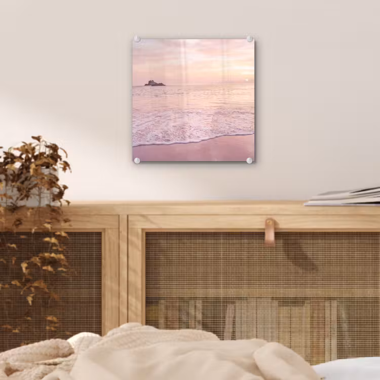 Glas schilderij - Strand - Zonsondergang - Roze — 5