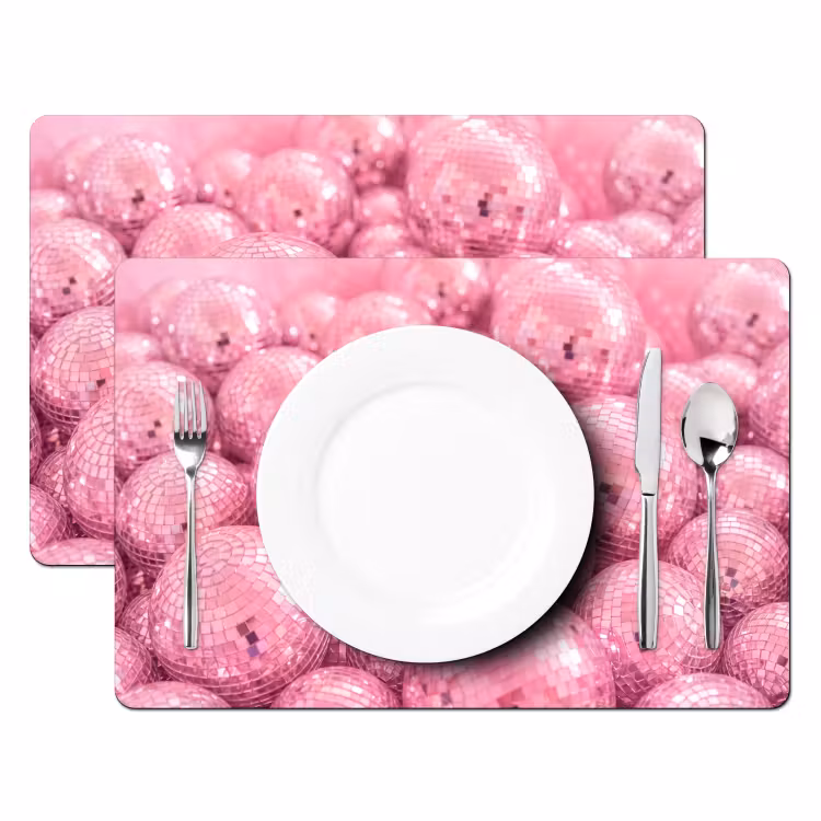 Placemat - 6 stuks - Roze disco ballen — 2