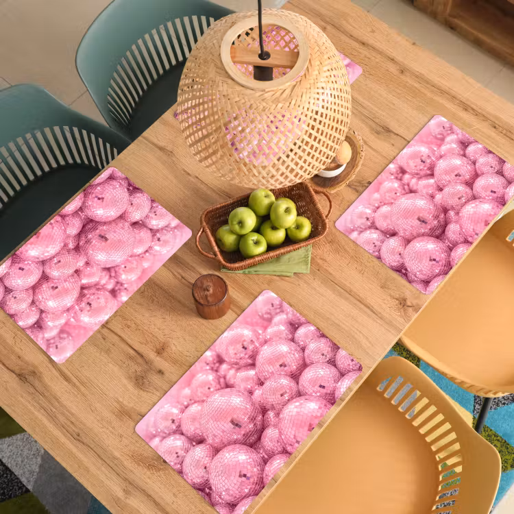 Placemat - 6 stuks - Roze disco ballen — 4