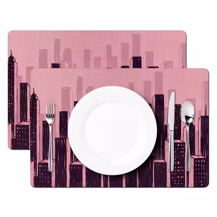 Placemat - 6 stuks - Stad - Abstract - Roze — 2