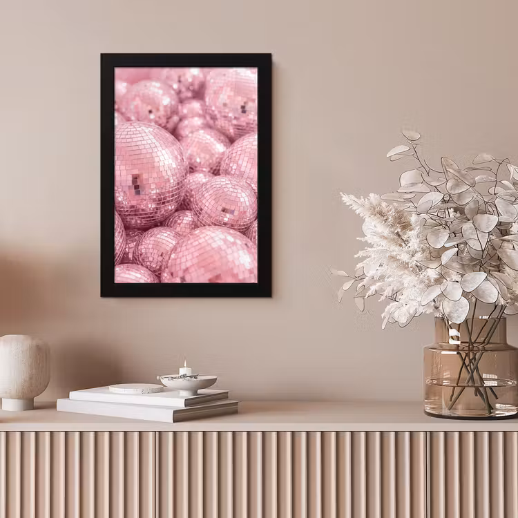 Poster met lijst - Roze disco ballen — 5