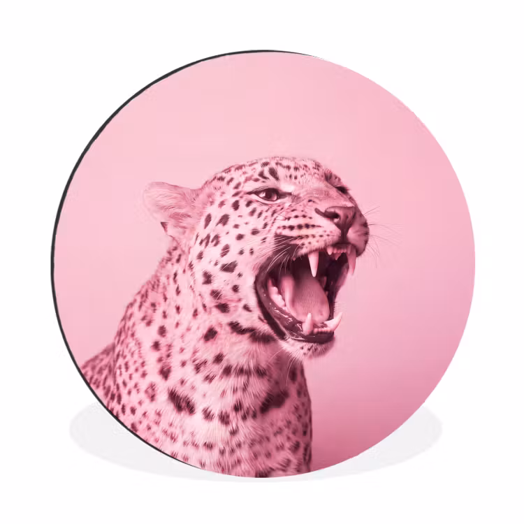Wandcirkel - Aluminium - Roze kat - Modern — 1