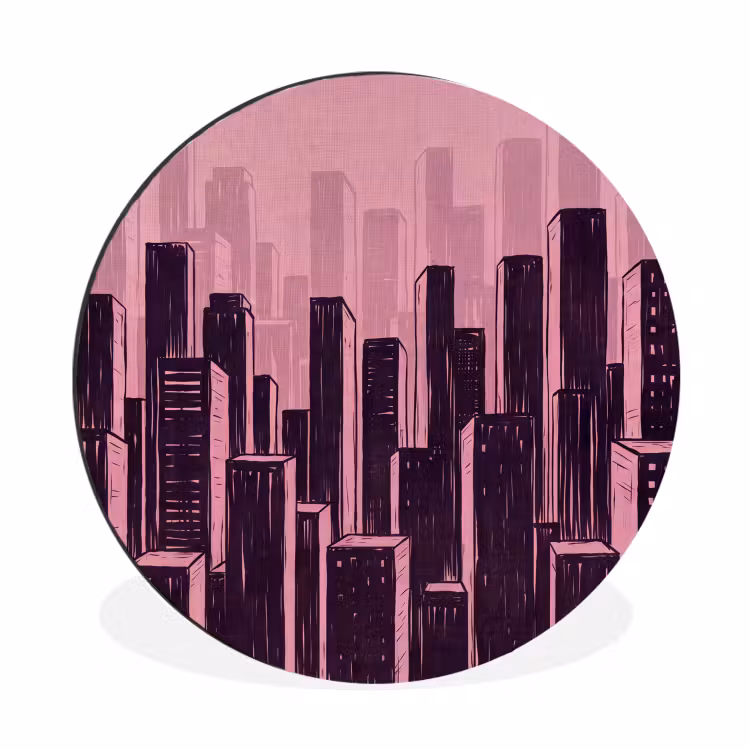 Wandcirkel - Aluminium - Stad - Abstract - Roze — 1