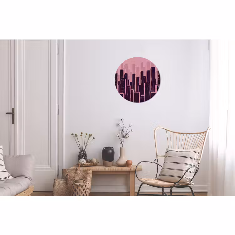 Wandcirkel - Aluminium - Stad - Abstract - Roze — 2