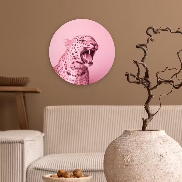 Wandcirkel - Glas - Roze kat - Modern — 2