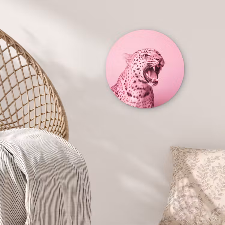 Wandcirkel - Glas - Roze kat - Modern — 5