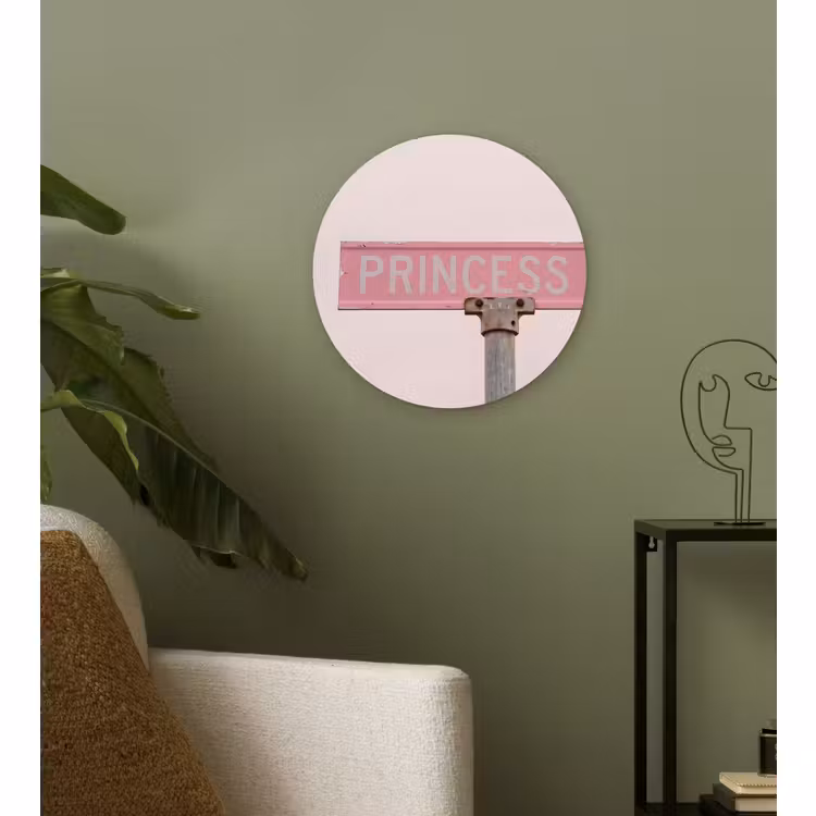 Wandcirkel - Glas - Roze straatnaambord - Stad — 3
