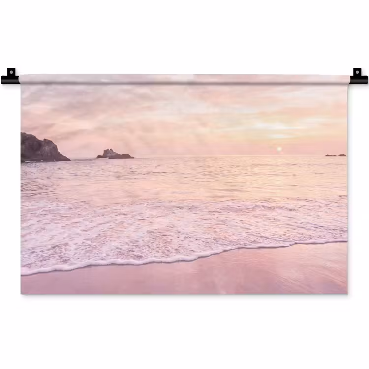 Wandkleed - Strand - Zonsondergang - Roze — 1