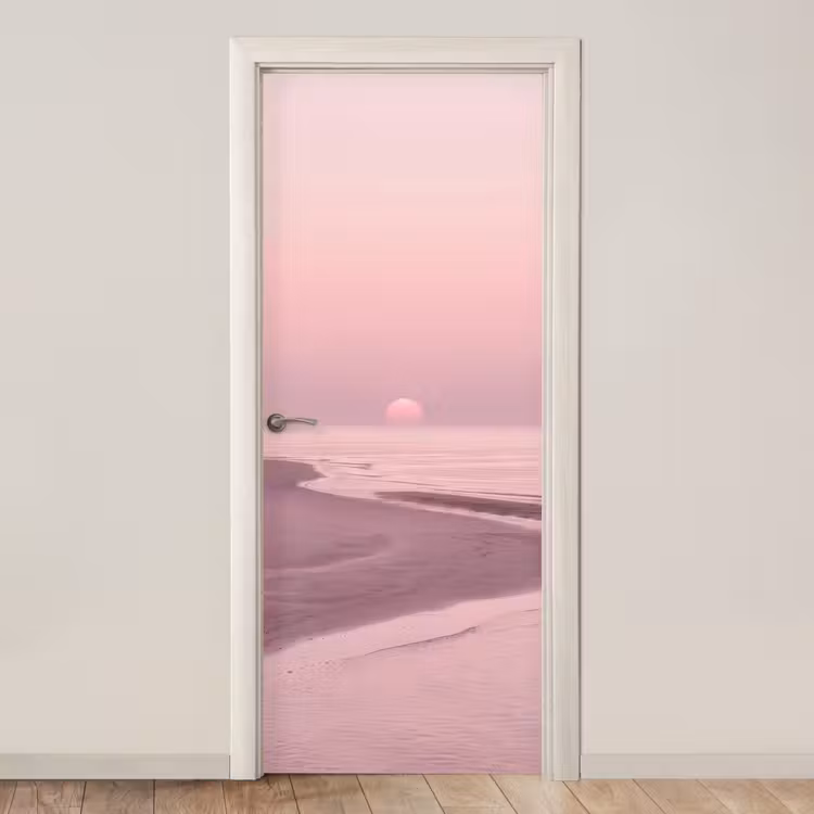 Deursticker - Roze zonsondergang - Strand — 1