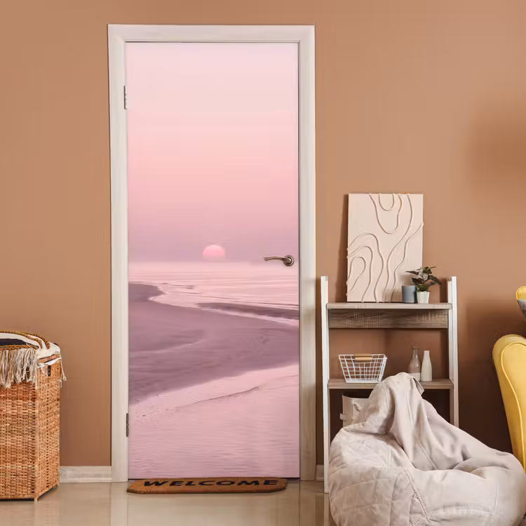 Deursticker - Roze zonsondergang - Strand — 2