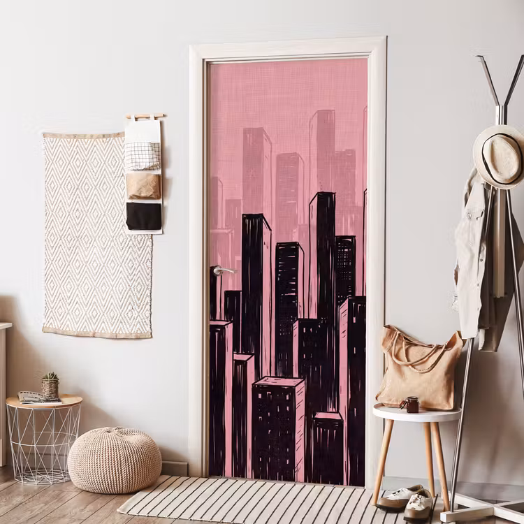 Deursticker - Stad - Abstract - Roze — 8