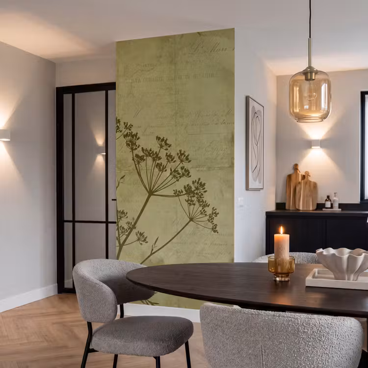 Behang - Bloemen - Schrift - Groen β 5