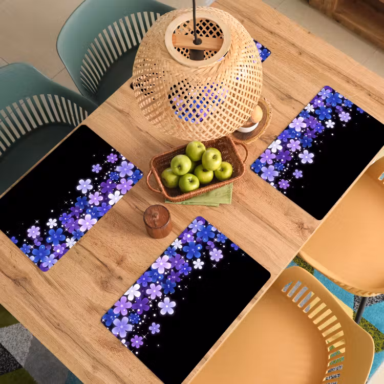 Placemat - 6 stuks - Bloemen - Paars - Modern — 4