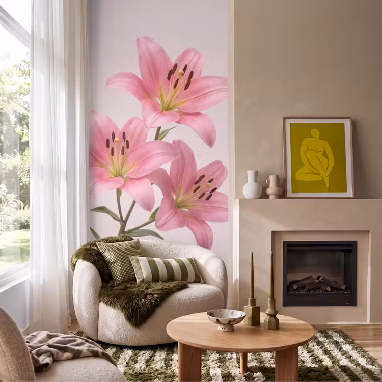 Behang - Bloemen - Zacht - Roze β 1