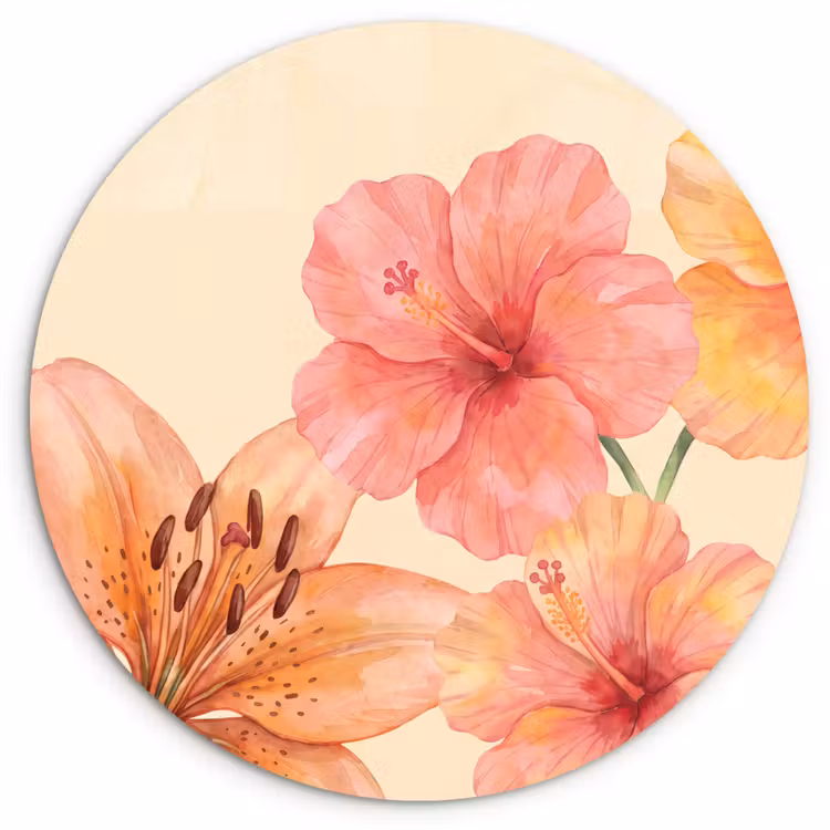 Muurcirkel - Bloemen - Aquarel - Natuur — 1