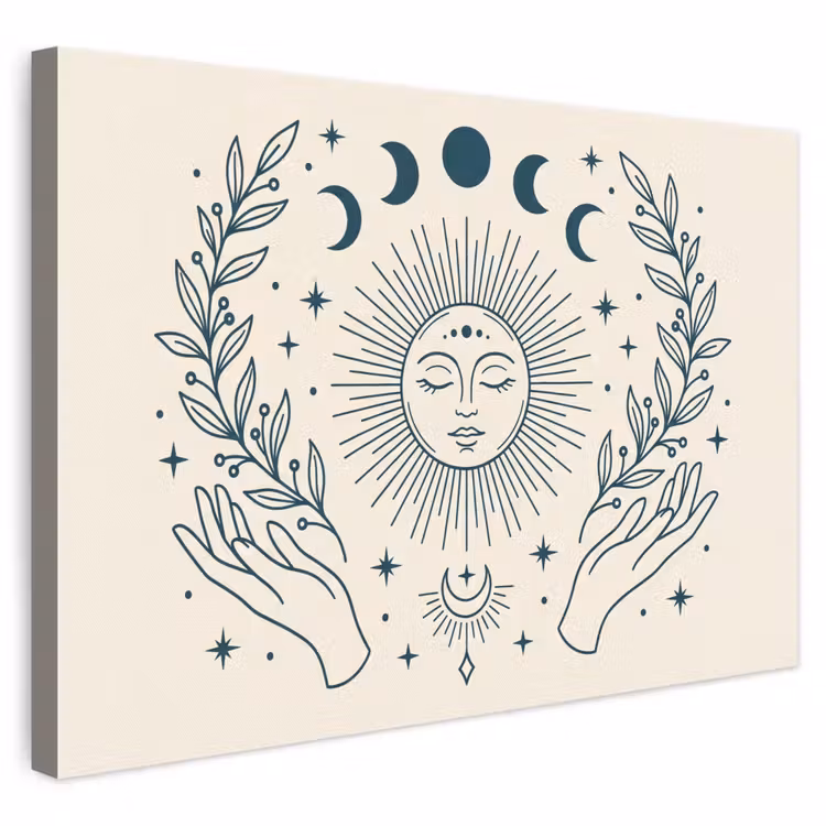 Canvas schilderij - Zon Maan Illustratie — 1
