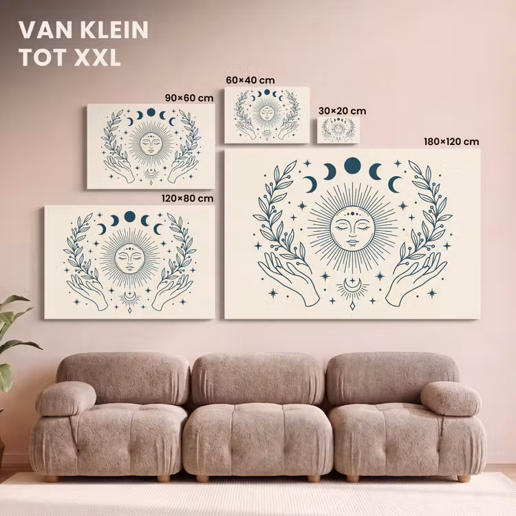 Canvas schilderij - Zon Maan Illustratie — 8