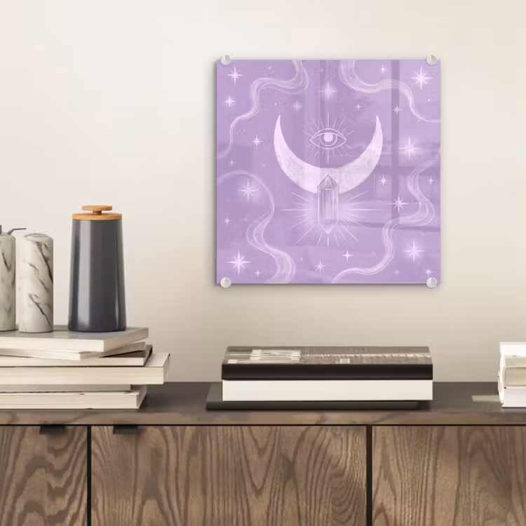 Glas schilderij - Maan - Mystiek - Paars — 2