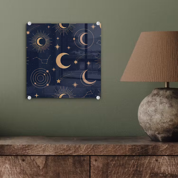 Glas schilderij - Maan - Sterren - Goud — 4
